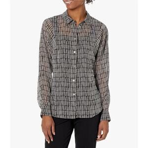 THEORY Printed Georgette‎ Sheer Stripe Shirt Top Size Small Neutral Classic